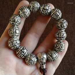 Strand White Copper Silver-Plated South Amitabha Buddha Relief Men's Tibetan Silver Bracelet