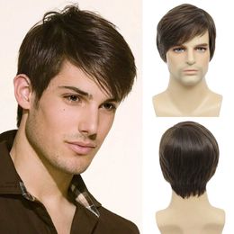 Synthetic Wigs Lace Wigs Mens Brown Wig Straight Short Mens Wig Realistic Natural Male Side Part Wigs for Halloween Men Man 240328 240327