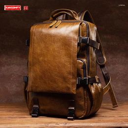 Backpack Retro Genuine Leather Men Backpacks Trendy Outdoor Travel Bag Soft Business Computer Large Capacity 2024