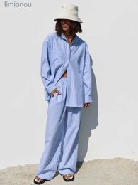 Women's Sleepwear Womens Pajamas Sets 100% Cotton Elegant Lapel Shirts Elastic Waist Long Pants Suits Street Chic 2 Piece y2k Clothes Women 2023C24319