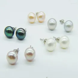 Stud Earrings 5pair White Black Purple Pink Grey 8mm Natural Freshwater Pearl