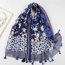 Scarves 2024 Beautiful Flower Print Tassel Scarf Shawls Long Floral Dot Pattern Hijab Wrap Foulard