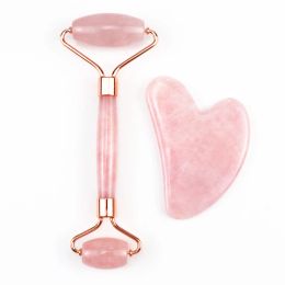 Roller Rose Quartz Face Thin Massager Natural Stone Guasha Board Jade Roller Pink Crystal Facial Scraper Jade Facial Roller