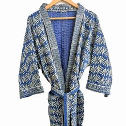 Premium Quality Cotton Kantha Blue Color Kimono Robe Coverups Bath Robes for Women From Indian Manufacturer