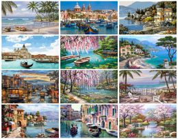 AZQSD Painting By Numbers Seaside Coloring By Numbers Landscape Arcylic Oil Painting Unframed Wall Art Hand Paint Kit Canvas5534790