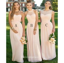 Blush Pink Colour Bridesmaid Dress Fashion Five Styles Pleats Chiffon Long Maid of Honour Wedding Guest Dress Custom Made Plus Size4827677