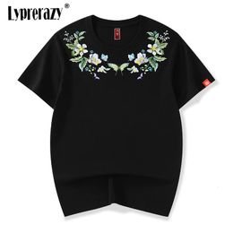 Lyprerazy Summer National Brand Chinese Style Butterfly Embroidery Shortsleeved Tshirt 240315