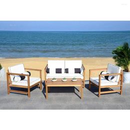 Camp Furniture Outdoor Sofa Natural/white Cushions/striped Cushions 4-piece Dialogue Terrace Set Suitable For Beach And Garden Chairs