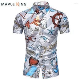 Men's Casual Shirts Seaside Style Print Shirt For Men Summer Short Sleeve Camisa Masculina Dress Hawaiian Mens Luxury Designer Blouse Top