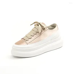 Casual Shoes Silk Thick Soled Small White For Women 2024 Summer Thin Lace-up Increase Spanish Canvas Platform Single