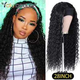 Synthetic Wigs Cosplay Wigs 28Inch Long Afro Kinky Curly Headband Wigs Synthetic Ice Headband Wig For Black Women Ombre Curly Wave Wig Organic Fibre Hair 240327