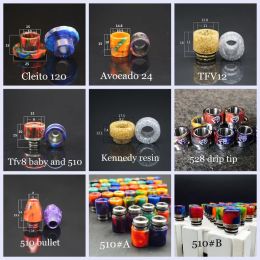 10 Styles Cleito 120 Avocado 24 TFV8 TFV8 Baby Goon 528 Kennedy 24 Bullet Epoxy Resin Drip tip Wide Bore 510 Tank ZZ