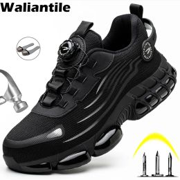 Boots Waliantile New Men Safety Shoes For Protective Lace Free Working Boots Steel Toe Antismashing Indestructible Work Sneakers Male