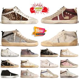 Women Mens Designer Casual Mid Star Shoes Silver Leopard Pony Suede Leather Vintage Platform Sneakers Handmade Flat Sports Trainers 35-46