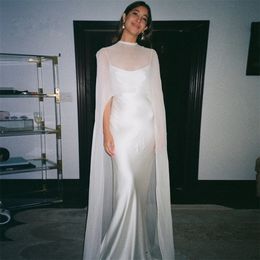 2024 Beach Wedding Dress With Detachable Long Shawls Spaghetti Straps Satin Chiffon Sexy Backless Bridal Gowns Vestidos De Novias Robe De Mariage