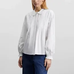 Women's Blouses 2024 Early Spring Pleated Embroidered Puff Sleeve Doll Collar Solid Colour Blouse Women Shirt