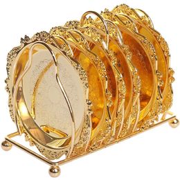 6pc Classical Golden Cocktail Metal Coaster Continental Vintage Zinc Alloy Plated Gold Plated Mat placemat diameter 10.5cm 240315