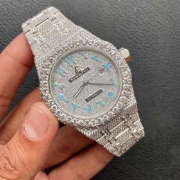 Fully Iced Out Vvs Moissanite Diamond Rapper Hip Hop Watch Automatic Movement Handmade Steel Watchwatches for Men Gift