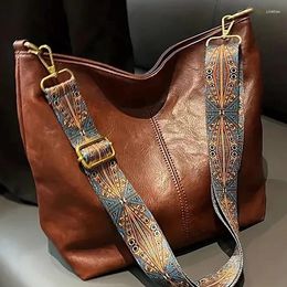 Totes Vintage Solid Colour Women Fashion Shoulder Sling Bag High-Capacity Simple Wide Strap Bucket Crossbody