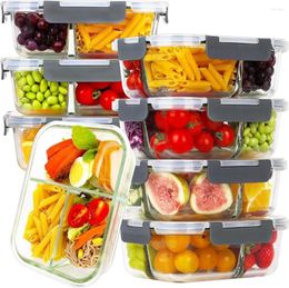 Storage Bottles 8 Pack Glass Meal Prep Containers 3 Compartment Food Lids Airtight Lunch Bento Boxes BPA-Free