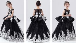 Artistic Black Tulle/Sequins Jewel Applique Flower Girl Dress Girl's Pageant Dresses Party/Birthday Dresses Girl's Skirt Custom SZ 2-12 D319028