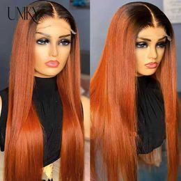 Synthetic Wigs Human Chignons 1B/Orange Ginger Straight Hair 13X4 HD Lace Frontal Wig Ombre Human Hair Wigs 4x4 Lace Closure Colored Wigs For Black Women 240328 240327