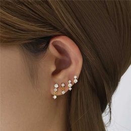 Stud Aide 925 Sterling Silver 4PCS Set 7.5/9/10/13mm Zircon Piercing Stud Earring For Women Luxury Gold Pendientes Dangling JewelryC24319