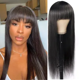 Wigs Silky Straight Human Hair Wigs With Bang Full Machine Made Wigs Natural Colour Glueless Long Fringe Brazilian Remy Human Hair Wig