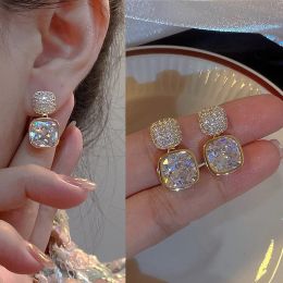 Novo quadrado colorido zircão orelha parafuso prisioneiro 14k brincos de ouro branco para mulheres personalidade moda uso diário acessórios festa jóias presentes aniversário