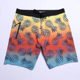 Men's Shorts Holiday Style Fashion Pineapple Print Beach Laser Professional Surf Swim 4 Way Stretch Quick Dry Board L14