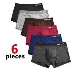 Underpants 6Pcs/Mens Underwear Boxing Shorts Pure Cotton Solid Colour Sexy Underwear 3D Pouch Lift Hip Breathable Shorts Underwear for Men 24319