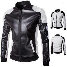 Men's Jackets Autumn Stand-up Collar Leather Trend Black And White Oversized Coat