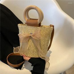 Shoulder Bags Handwoven Straw Vintage Purse Bag For Women Bowknot Felmale Crossbody Handbag Beach Sea Basket Ciutch Pouch