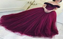Burgundy Quinceanera Dresses Elegant Off the Shoulder with Handmade Flowers Satin Tulle Custom Made Sweet 16 Birthday Party Ball G7228935