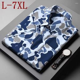 Men's Casual Shirts 7XL 6XL 2024 Summer Fashion Camouflage Shirt Men High End Ice Silk Breathable Mens Short Sleeve Loose Chemise Homme