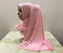 Muslim Women Long Scarf Rhinestone Hair Accessories Cotton Hijab Head Cover Wrap Arab Prayer Hat Shawls Scarves Stole Headscarf Tu2472932