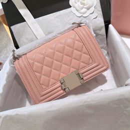 23Ss Womens Designer Classic Mini Quilted Boy Shoulder Bags Caviar Leather Gold/Silver Metal Chain Crossbody Handbags Outdoor Phone Makeup Case 20CM Black Pink