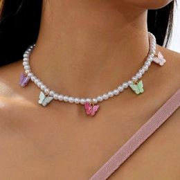 Pendant Necklaces 2022 Trend Wedding Party Jewellery Pearl Choker Necklace For Women Elegant White Imitation Pearl Butterfly Pendant Necklaces X0131L2403L2403