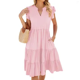 Casual Dresses Women'S Princess Dress Sexy V-Neck Waist Pull Pleated Short Sleeve Mardi Gras Carnival Elegant And Pretty