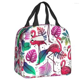 Storage Bags Flamingos And Palm Leaves Thermal Insulated Women Tropical Pattern Resuable Lunch Tote For Outdoor Picnic Food Box