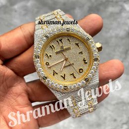 Fully Iced Out Two Tone Moissanite Diamond Automatic Watch Stainlwatchess Steel Body Hip Hop Watchwatches for Men