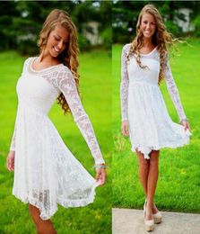 Short Simple Modest Lace Country Wedding Dresses With Sleeve Crystal Neckline Vintage Boho Bridal Gowns Cheap Simple Outdoor Bohem4810043