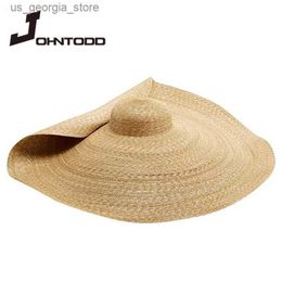 Wide Brim Hats Bucket Hats Elegant natural large str hat wide brown Kentucky Derby womens hat ribbon girl summer sunny beach hat 25CM Y240319