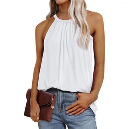 Women's Tanks Summer Women Tank Top Solid Color O-neck Sleeveless Tops Sling Sexy Off Shoulder Loose Pleated T-shirt Blouse Casual