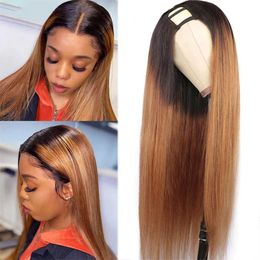 Synthetic Wigs 1B30 Ombre U Part Wig Human Hair Brown Colored Clip In Hair Cheveux Humains Natural Black Upart Human Hair Wigs 240329