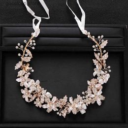 Tiaras Fashionable wedding hair accessories gold rhinestone crystal headband bride headband handmade Jewellery accessories Y240319