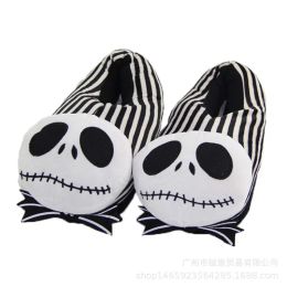 Flops Jack's Skull Cartoon Slippers Christmas Eve Thrill Jack Anime Surrounding Plush Cotton Shoes Winter Foot Wrap Shoes
