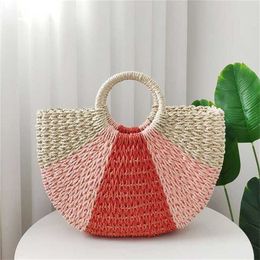 Top Shoulder Bags Grass Woven Designer Handbags Tote Bag Rope Half Round Handheld Vacation Large Capacity Beach Bag 240311