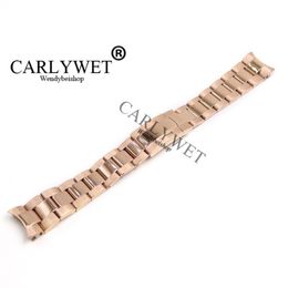 CARLYWET 20mm Newest 316L Stainless Steel Rose Gold Solid Curved End Screw Links Deployment Clasp Watch Band Strap Bracelet276f