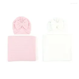 Blankets Q81A Swaddling Blanket Wrap Towel Boy Girl Unisex Bowknot Beanie Hat Baby Shower Gift
